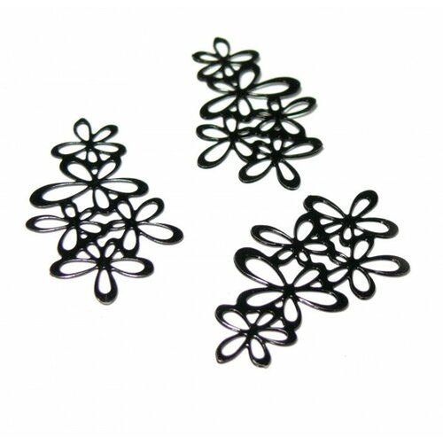 Ae112343 lot de 4 estampes pendentif filigrane grappe de fleurs noir 35 par 16mm