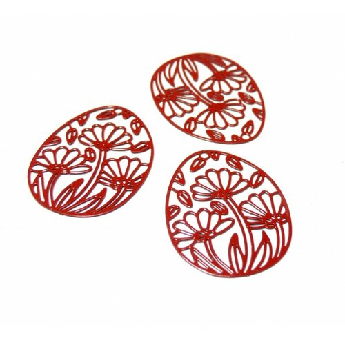 Ae114135 lot de 4 estampes pendentif filigrane fleurs zen, sakura rouge 30 par 24mm