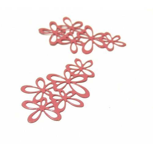 Ae112343 lot de 4 estampes pendentif filigrane grappe de fleurs rose 35 par 16mm
