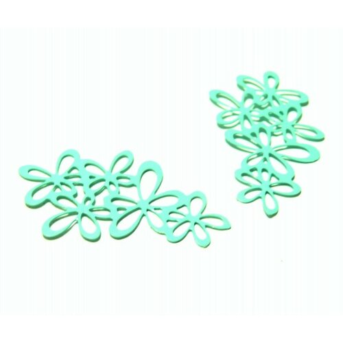 Ae112343 lot de 4 estampes pendentif filigrane grappe de fleurs vert d' eau 35 par 16mm
