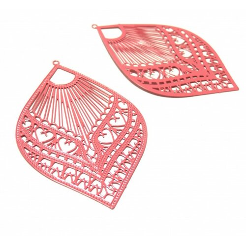 Ae113892 lot de 2 estampes pendentif filigrane grand eventail rose 39 par 59mm