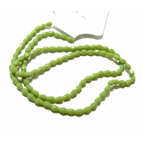 1 fil d'environ 100 perles à facettes mini goutte en verre 5x3mm vert olive h114221