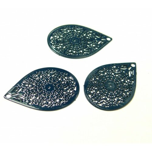 4 estampes pendentif filigrane goutte bleu foncé de 27mm, c3365