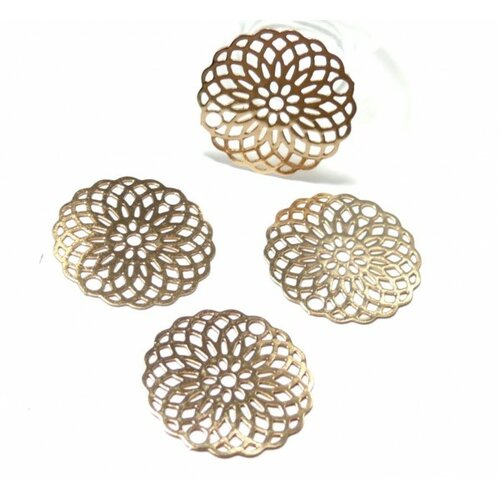 4 estampes pendentif filigrane rosace doré de 20mm c8867