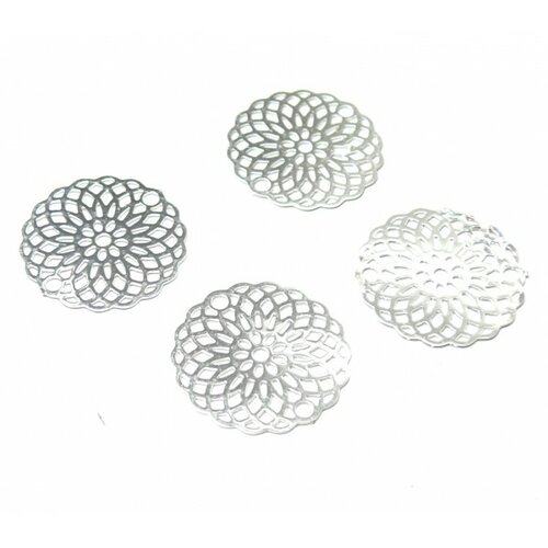 4 estampes pendentif filigrane rosace argent vif de 20mm c8867
