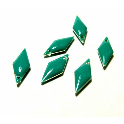 4 sequins médaillons style émaillés biface losange bleu vert pétrole 18mm ref 7 sur une base en métal argent