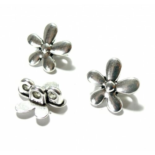 H11d536 pax 4 perles intercalaires fleurs 20mm pour cordons 3mm metal couleur argent antique