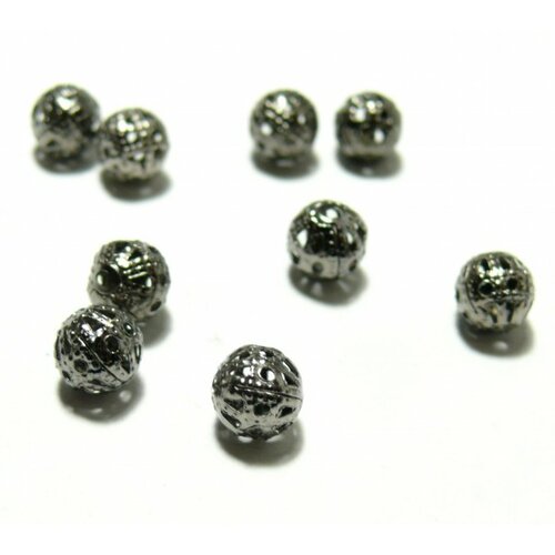 Lot de 250 perles intercalaire ronde type filigrane 6mm métal couleur gun ( 2n6601 )