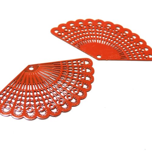 Ae114460 lot de 4 estampes pendentif filigrane eventail flamenco orange 22 par 39mm