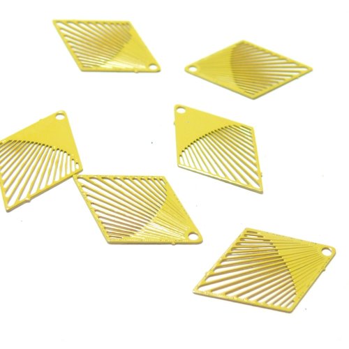 Ae116431 lot de 10 estampes pendentif filigrane petit losange jaune 20 par 18mm