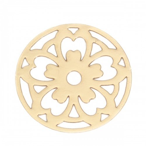 Ps11131888  pax 5 estampes pendentif fleur dans cercle 22mm métal couleur doré