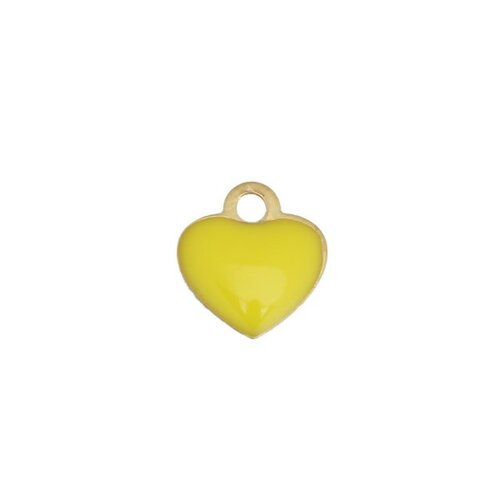 Ps110149019 pax 5 sequins médaillons résine style émaillés biface petit coeur 10mm jaune