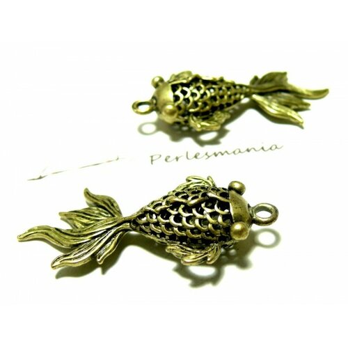 2 pendentifs bronze poisson 3d carpe koi 2a7821 metal couleur bronze