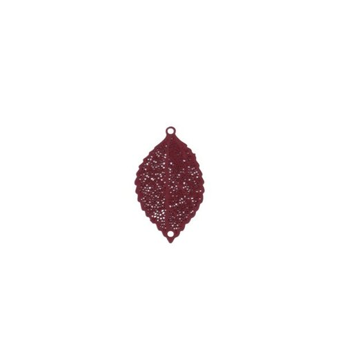 S110204947 pax 10 estampes pendentif multiconnecteur filigrane feuille couleur rouge vin de 25mm