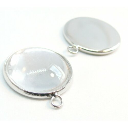 20 pièces: bn1123306 pax 10 supports de pendentif 16mm attache ronde laiton couleur argent vif et 10 cabochons en verre