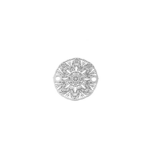 S11204930 pax 10 estampes pendentif connecteur filigrane medaillon fleur argent platine de 19mm