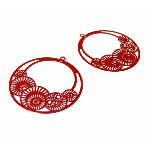 Ps110146651 pax de 4 estampes pendentif filigrane cercle fleur d'osaka 42mm rouge