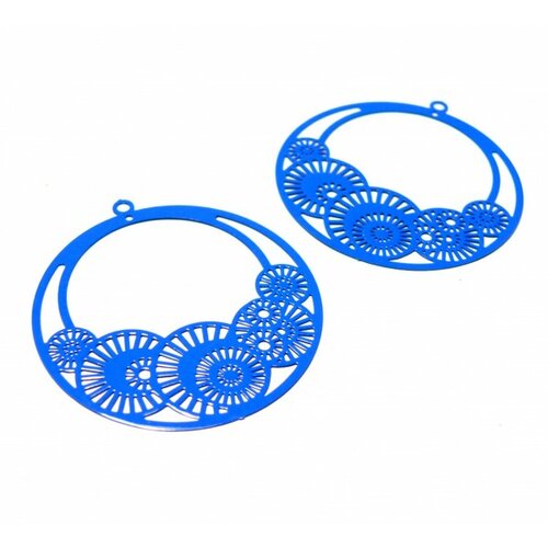 Ps110146650 pax de 4 estampes pendentif filigrane cercle fleur d'osaka 42mm bleu
