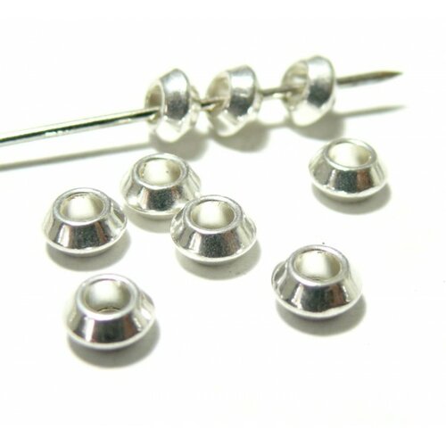 S1171800 pax 100 perles intercalaires rondelles toupie bicone 6mm metal couleur argent platine