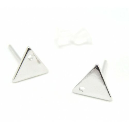Ps110143459 pax 2 paires boucle d'oreille puce triangle 12mm cuivre couleur argent platine avec trou et embouts poussoirs