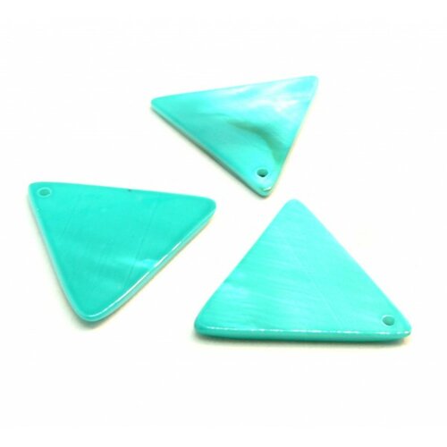Hs26302c pax 10 perles pendentifs nacres grand triangle 25mm turquoise