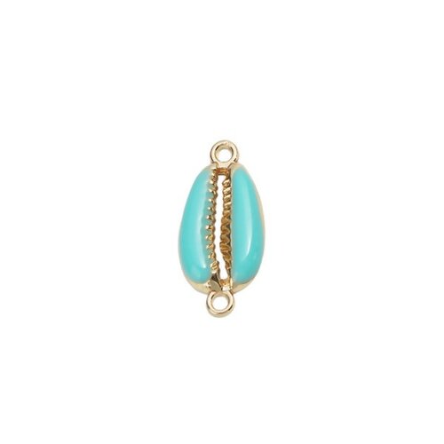 Ps110208263 pax 4 pendentifs breloque coquillage cauri bleu turquoise style emaille résine sur metal dore