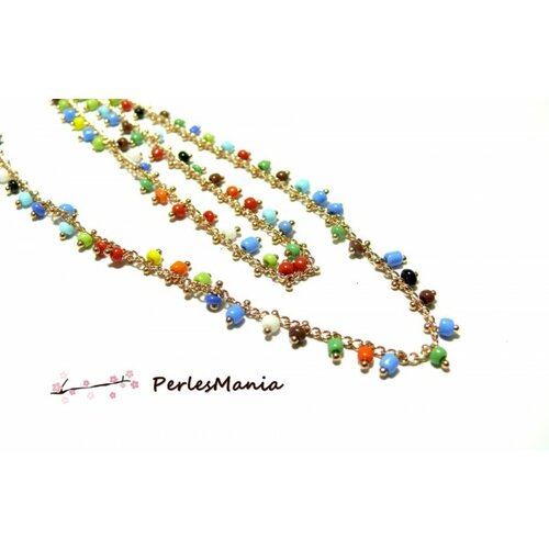 14104225916g 50cm de chaine perles de rocaille 2mm multicolore et chaine couleur or