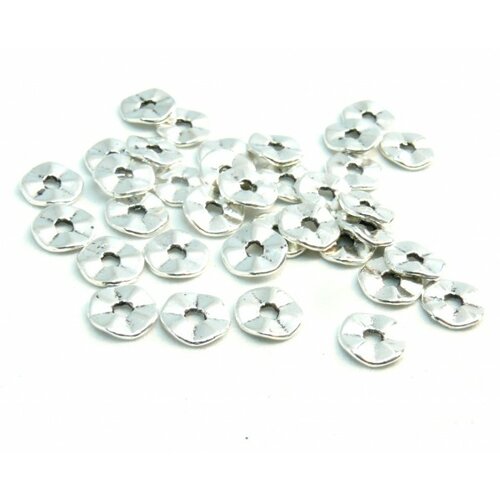 H11101871 pax 100 petites perles intercalaires plate rondelles 7mm métal couleur argent antique