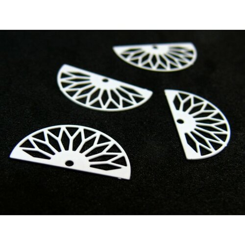 Ae1110547 lot de 6 estampes pendentif filigrane demi cercle eventail blanc 10 par 19mm