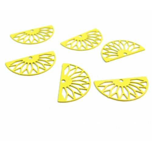 Ae1110547 lot de 6 estampes pendentif filigrane demi cercle eventail jaune 10 par 19mm