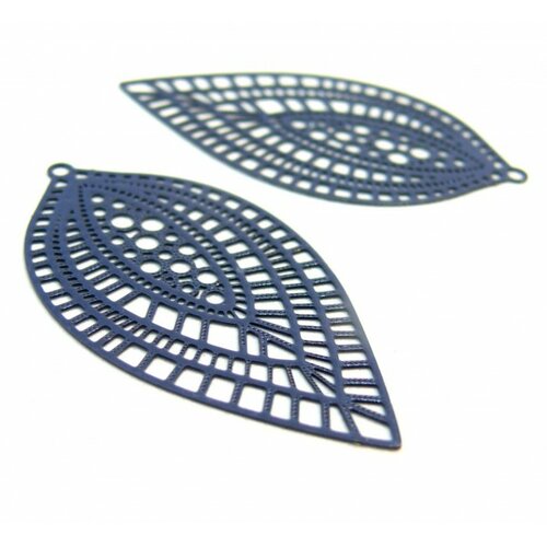 Ae115742 lot de 4 estampes pendentif filigrane marquise 24 par 45mm bleu petrole