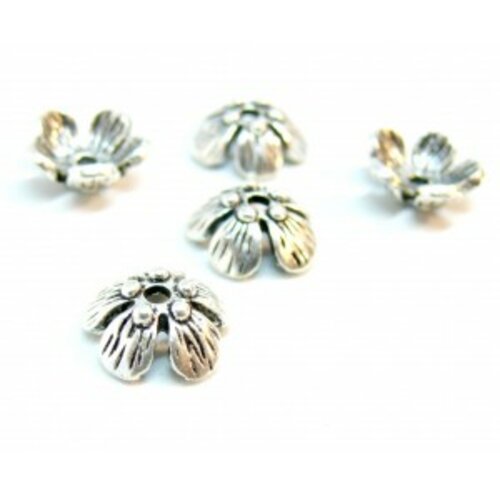 S11215627 pax 20 embouts calottes coupelles 12mm fleurs metal couleur argent antique