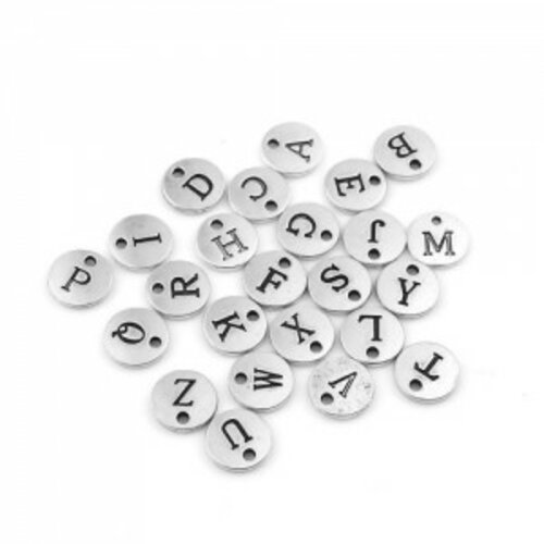 S110117992 pax 26 pendentifs breloques alphabet 12mm métal couleur argent antique