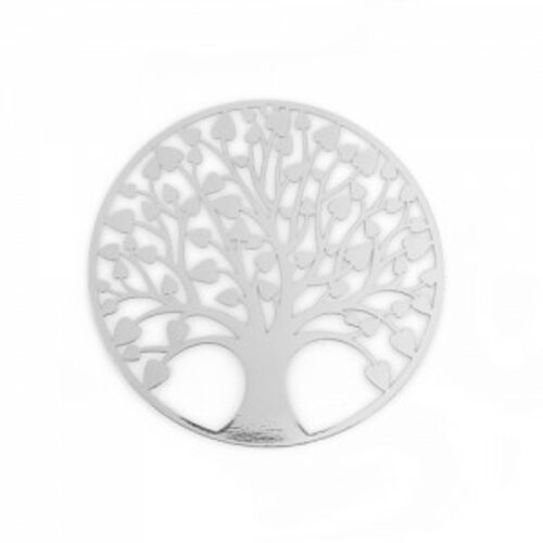 Ps110107763 pax 4 estampes rondes arbres à coeurs 55mm couleur argent platine