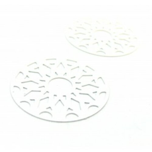 Ae114464 pax de 2 estampes pendentif filigrane mandala 33mm blanc