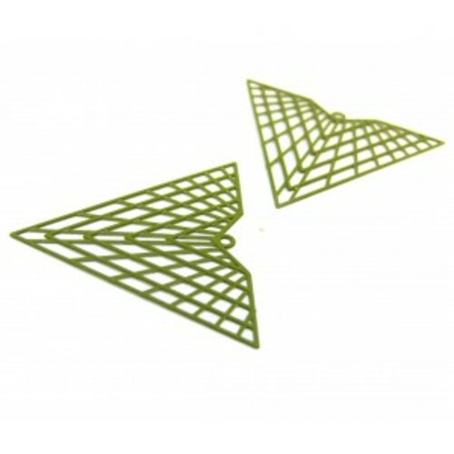 Ae113676 pax de 2 estampes pendentif filigrane triangle 35 par 40mm kaki