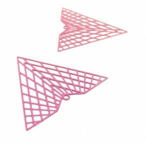 Ae113676 pax de 2 estampes pendentif filigrane triangle 35 par 40mm rose bonbon