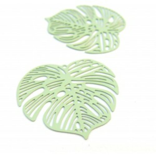 Ae115106 pax de 2 estampes connecteur filigrane feuille montsera 32mm vert clair