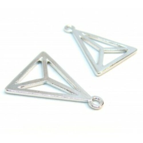 S1188304 pax 10 pendentifs, breloque triangle 26mm metal couleur argent platine