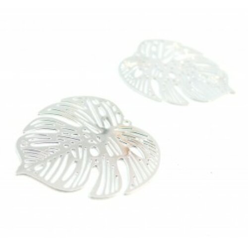 B5671 pax de 2 estampes pendentif filigrane feuille montsera 26mm argent vif