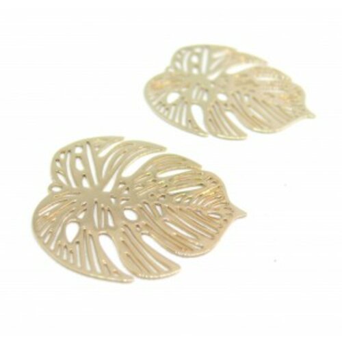 B5671 pax de 2 estampes pendentif filigrane feuille montsera 26mm doré