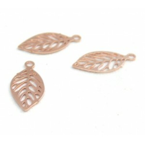 C5121 pax 10 estampes filigrane pendentif mini feuille 10 mm or rose