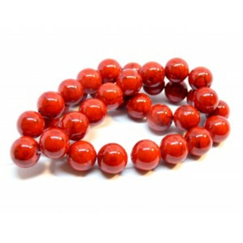 10 perles ronde howlite , turquoise synthétique rouge 12mm hs17
