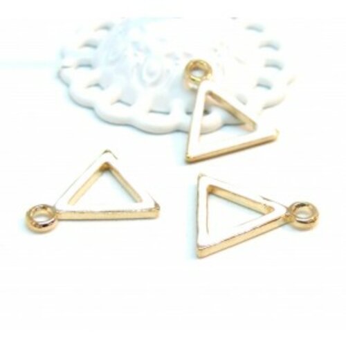 Ps110111725 pax 10 sequins médaillons résine style émaillés triangle blanc 15mm sur une base en métal dore