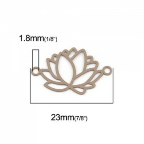 S11216308 pax de 10 estampes pendentif connecteur filigrane fleur de lotus 23mm métal couleur taupe