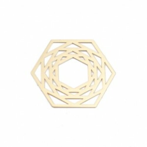 Ps110200097 pax de 5 estampes pendentif connecteur filigrane hexagone 24mm métal couleur doré