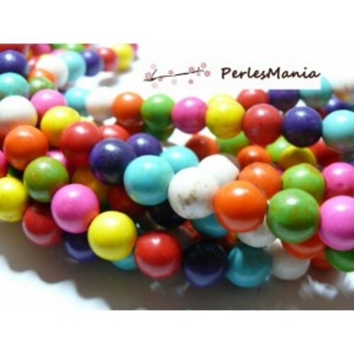 120615091010 1 fil environ: 66 perles rondes synthetiques en howlite multicolores 6mm