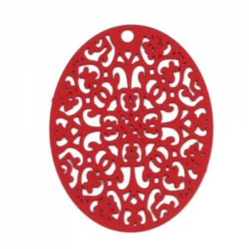 Ps110216726 pax de 5 estampes pendentif ovale ajouré 31mm métal couleur rouge
