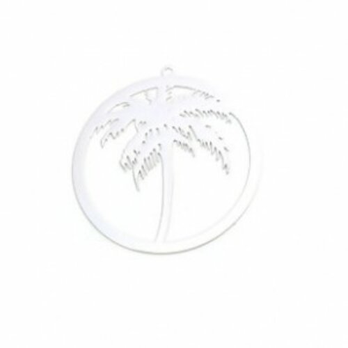 Ps110206587 pax de 5 estampes pendentif filigrane médaillon palmier 35mm métal couleur argent platine