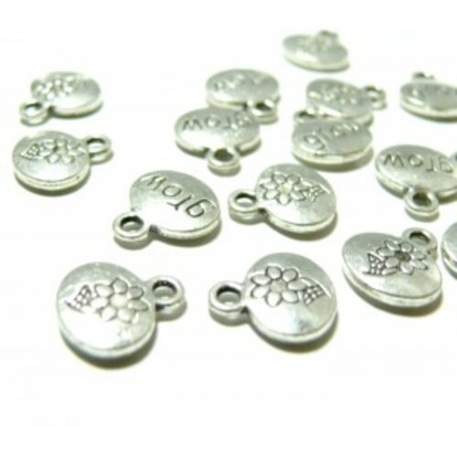 20 petits pendentifs breloque fleur grow 2b2671 métal couleur argent antique